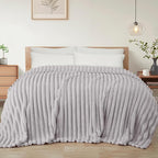 Exclusivo Mezcla Queen Size Flannel Fleece Blanket, Super Soft Striped Jacquard by ExclusivoMezcla