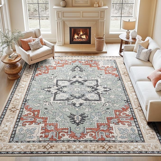 8x10 Area Rugs, Large Area Rug for Living Room, Floral Washable Area Rug for - Image 2