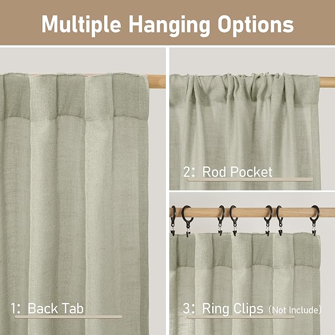 LAMIT Light Filtering Linen Curtains 72 inches Long - Image 3