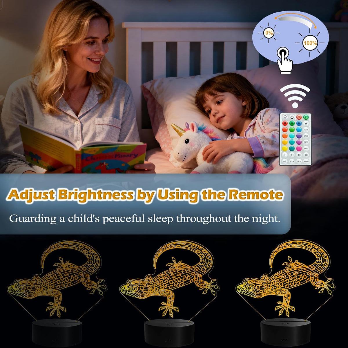 Leopard Gecko 3D Night Light, 16 Colors with Remote Control, Timer, RGB Flashing Mode, Dimmable LED Illusion Lamp, Lizard Accessories for Birthday Holiday Christmas Decor