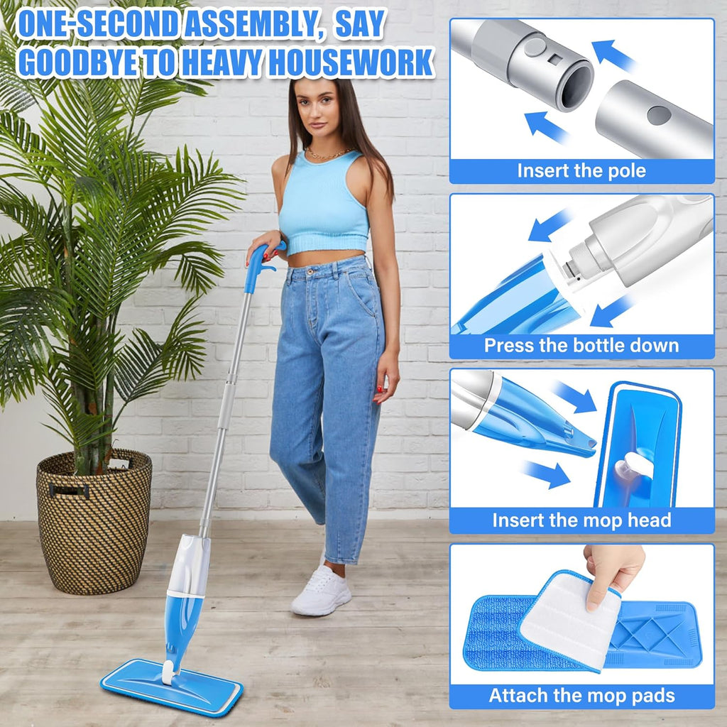 Hardwood Floor Mop Microfiber Wet Dust Mops: Spray Mop for Floors Cleaning