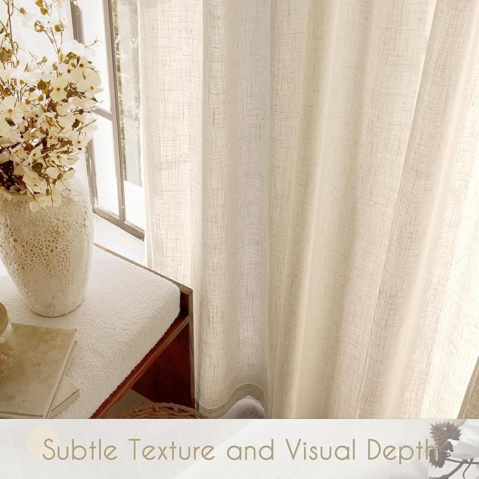 Greyish Beige Linen Curtain 108 inch Length 2 Panels Set Back Tab Light - Image 4