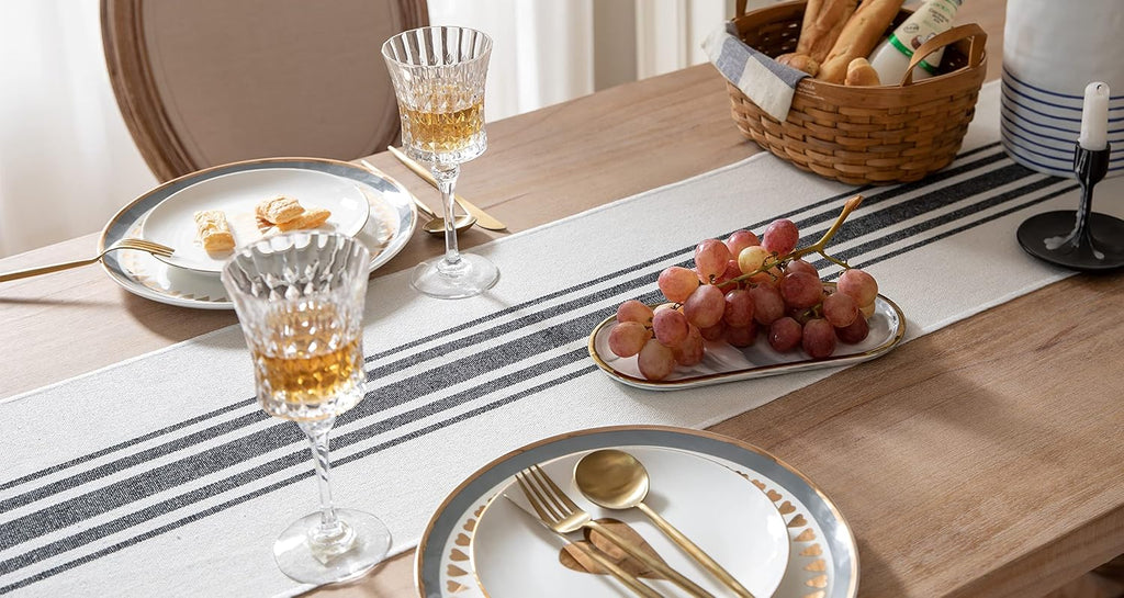Boho Table Runner for Modern Farmhouse Decor, Dining Table décor 13 x 90 Inch Long, Coffee Table Runner with Handcrafted Tassels, Black and Beige, for Home Bohemian Decoration
