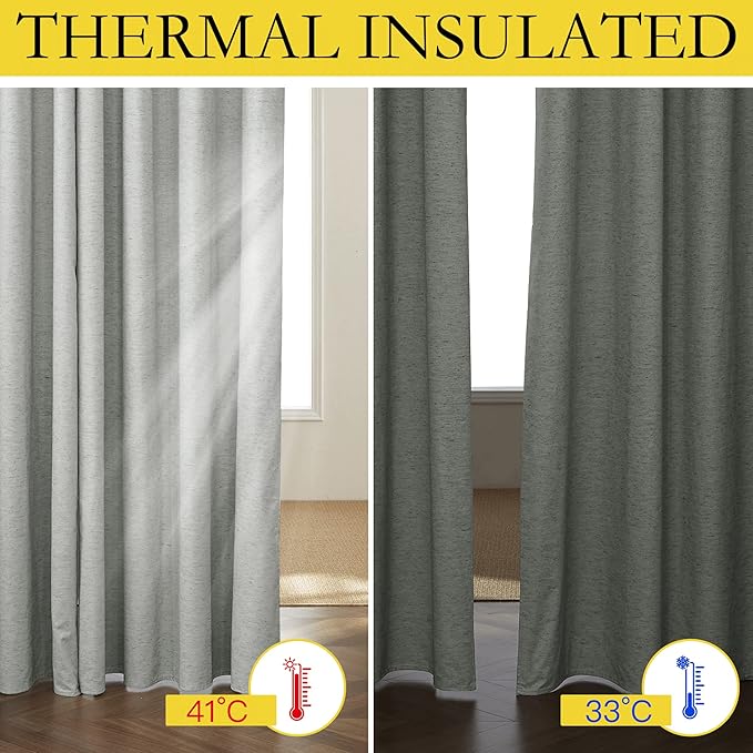 NICETOWN Grey Living Room Completely Shaded Linen Draperies, 2 Pieces, W62 x L72 - Image 3