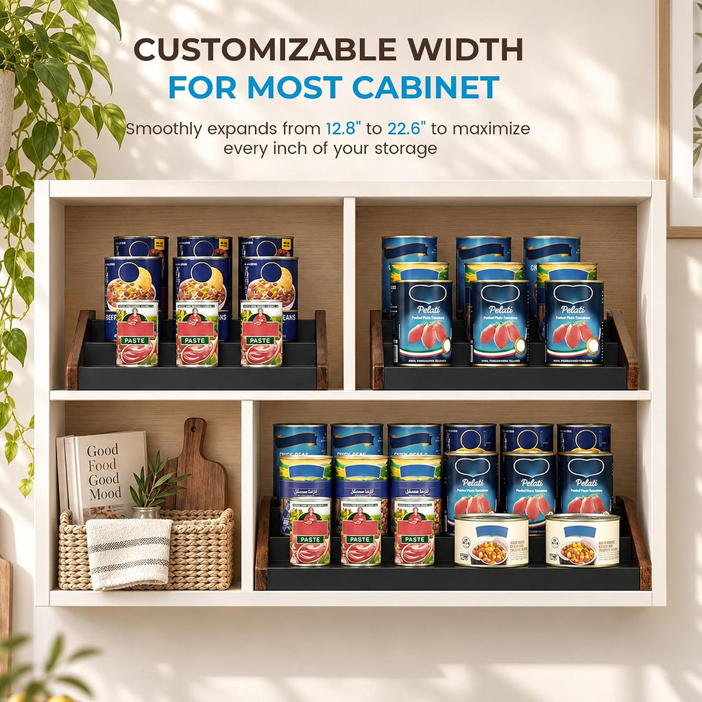 Expandable Can Organizer 3-Tier Storage Rack Pantry Cabinet Rustic Brown