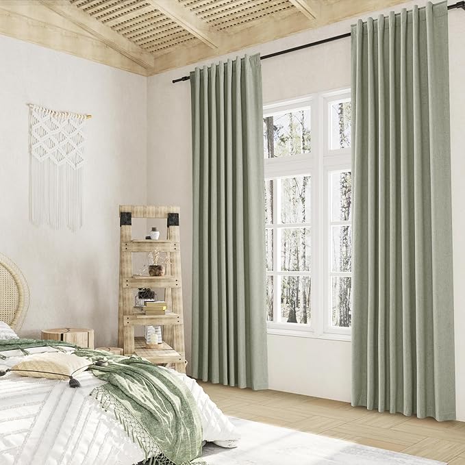 Sage Green 100% Blackout Linen Curtains 90 Inch Length 2 Panels Set - Image 8