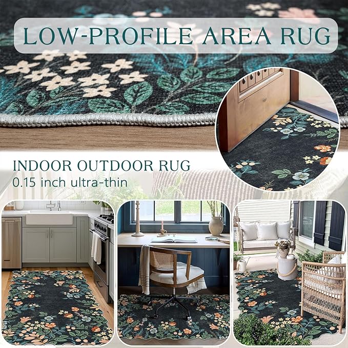 Black Floral Entry Rug - Image 4