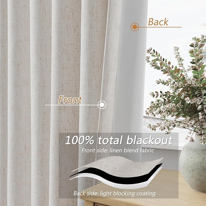 Guken Light Beige 100% Blackout Curtains 84 Inch Long 2 Panels Set - Image 4