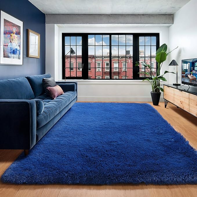 ONASAR Navy Blue Area Rugs for Living Room Bedroom, 5x8 Fluffy Bedside Rug - Image 4