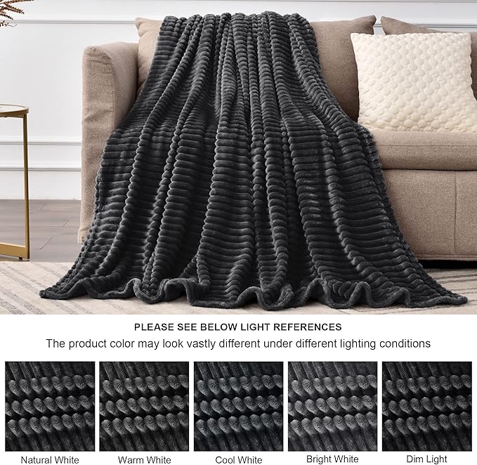 BEDELITE Fleece Throw Blanket for Couch – 3D Ribbed Jacquard Soft and Warm - Image 6