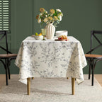 Floral Square Tablecloth 55x55 Inch Linen Table Cloth with Black Flowers