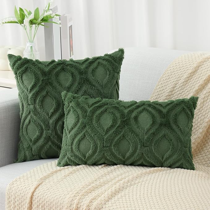 decorUhome Throw Pillow Covers 20x20 Inch Set of 2, Soft Plush Faux Wool Forest - Image 7