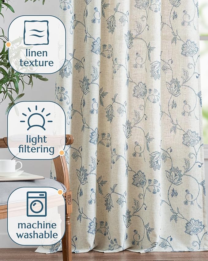 jinchan Linen Curtains Floral Curtains 63 Inch Length - Image 4