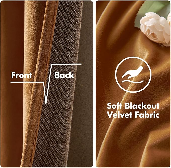 MIULEE Velvet Curtains Gold Brown Elegant Long Grommet Curtains Black Out - Image 3