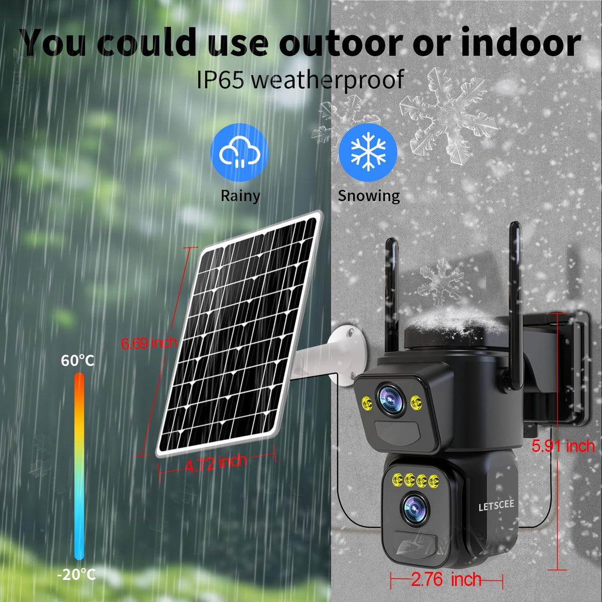 LETSCEE Security Cameras Outdoor WiFi,5G/2.4G Cameras for Home Security Solar Power with Dual Lens,Motion Detection,Night Vision,2-Way Audio,Weather Proof,No Subscription Fee