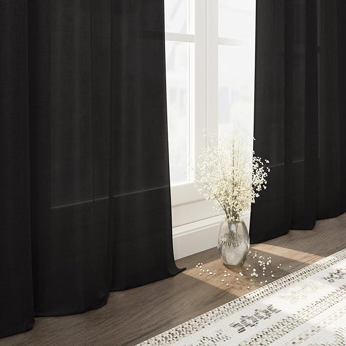 Nanspring Vintage Black Linen Curtains 96 Inches Long - Image 5