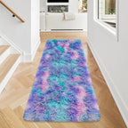Super Soft Fluffy Living Room Area Rug 2x5 ft Purple Rainbow Tie-Dyed Shaggy - Image 2