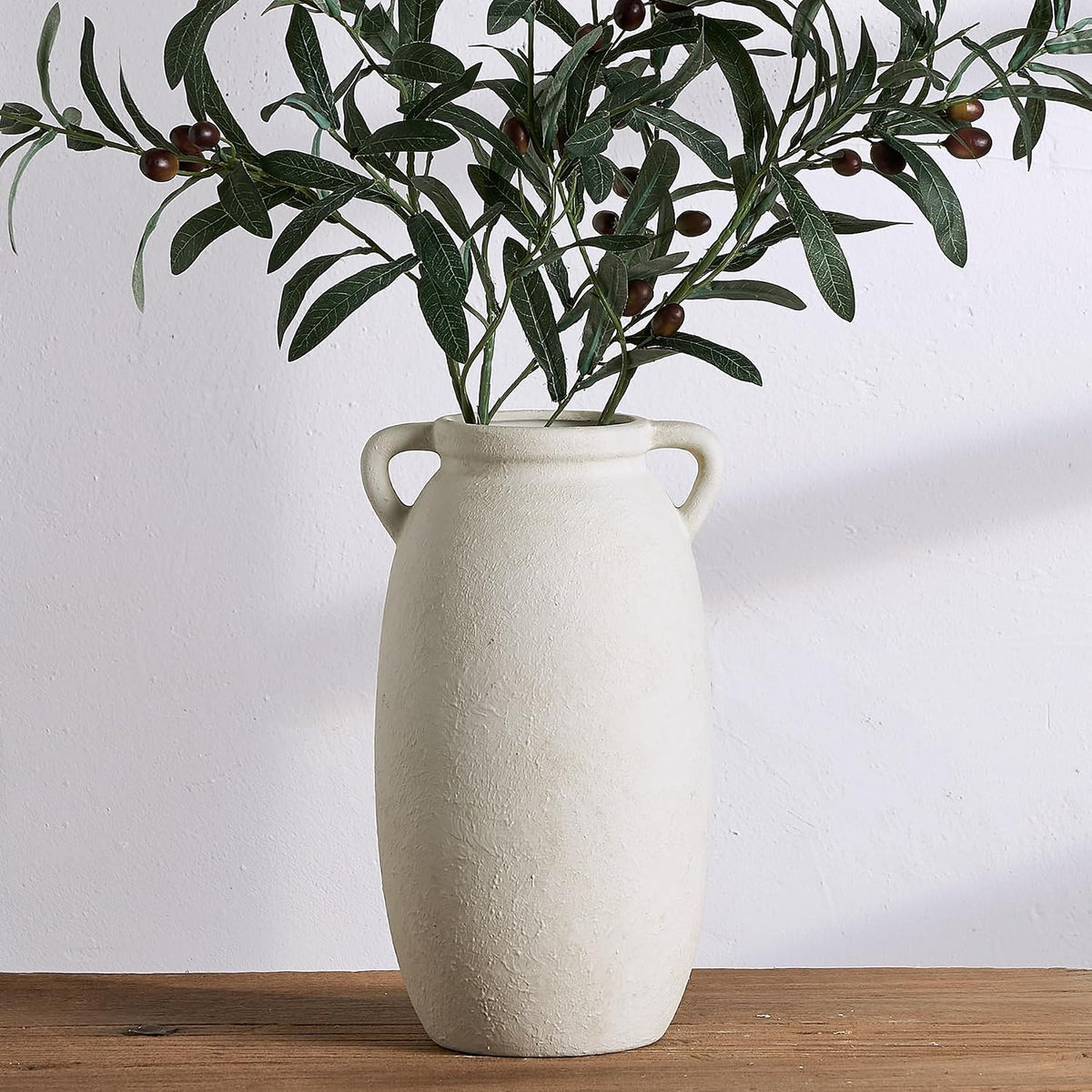 Dobbyby Ceramic Flower Vase 12 inch Farmhouse Rustic Vase Decorative Pottery Terracotta Tall Vases for Home Decor Table Mantle Fireplace Living Room Bathroom Wedding Centerpiece(Large-White)
