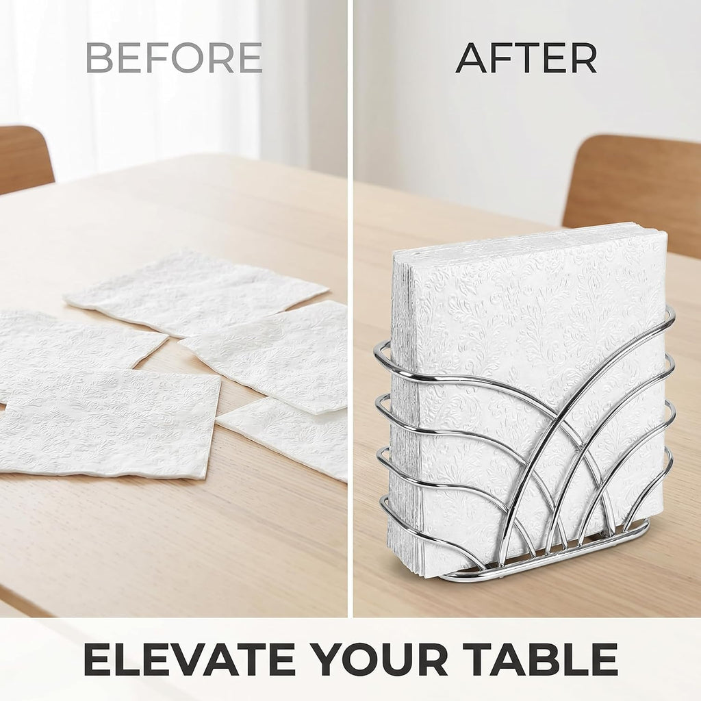 Napkin Holder for Table, Silver Iron Upright Paper Dispenser