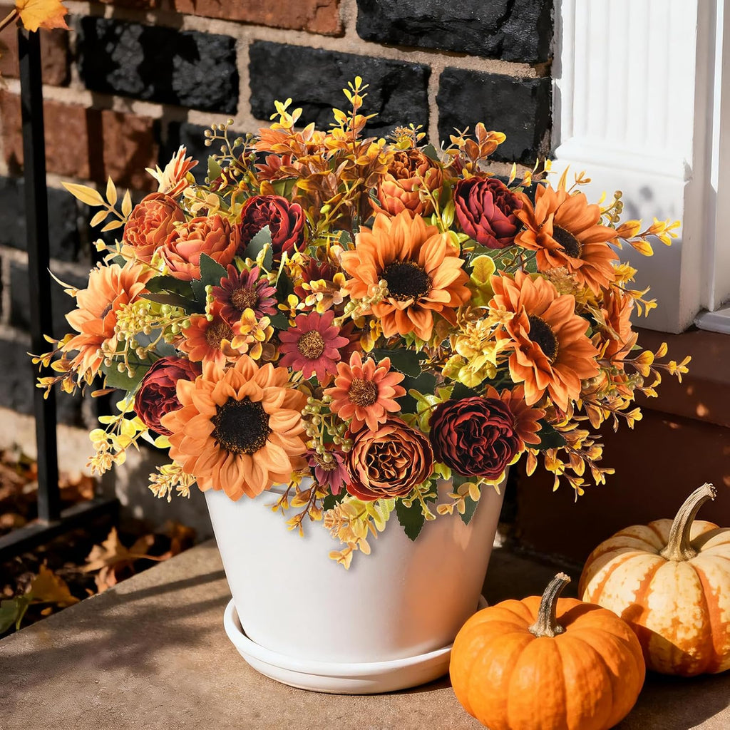 Artificial Sunflowers Fake Hanging Flowers Baskets for Outdoor Decoration