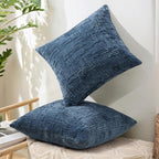 decorUhome Navy Blue Chenille Euro Sham Throw Pillow Covers 24x24 Set of 2 - Image 8