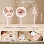MOMOKUBA Makeup Mirror with Lights, 30X Magnifying Mirrors, Height Adjustable, Vanity Mirror with Lights Rechargeable 3 Color Modes, Double-Sided Detachable Travel Mirrors, Gift for Women, Pink/30X