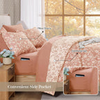 BLOOMHAVEN Queen Comforter Set-7 Pieces Pink Floral Bed in a Bag Queen