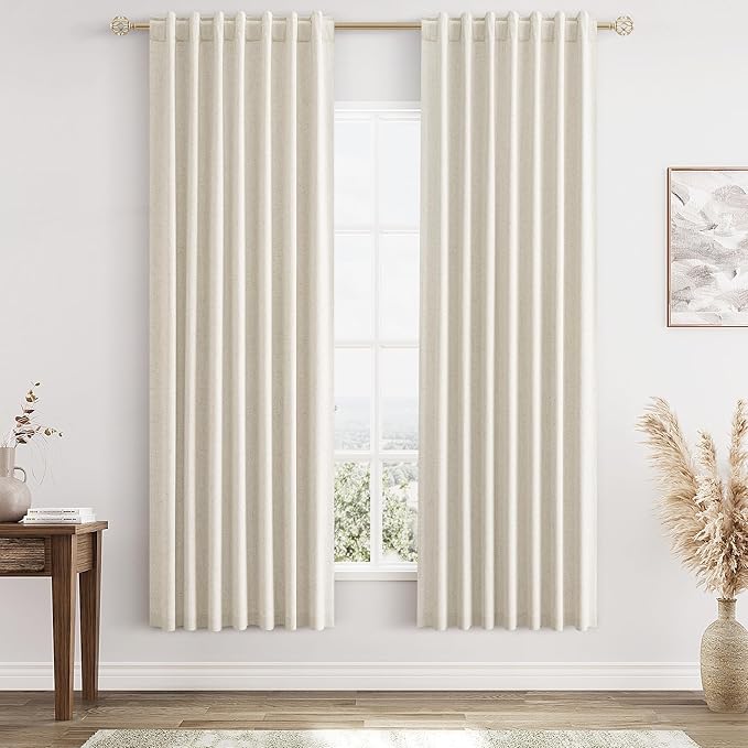 Guken 100% Blackout Linen Curtains 72 Inch Length 2 Panels Set by Guken