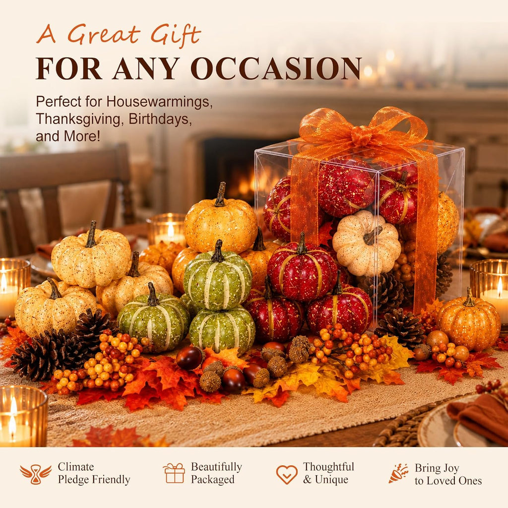 30Pcs Artificial Pumpkins Set, Assorted Fall Fake Pumpkins Acorns Pine Cones Berries Maple Leaves, Fall Decor for Halloween Thanksgiving Home Mantel Tabletop