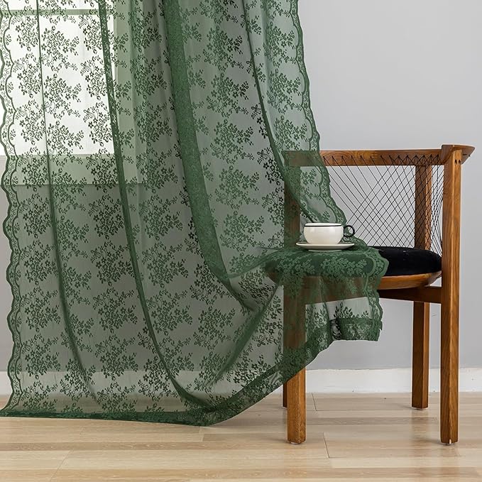 YJ YANJUN Vintage Lace Curtains 108 Inches Long- Victorian Floral Pattern Dark - Image 5