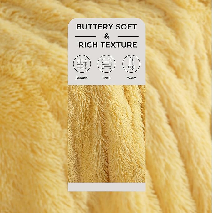 Bedsure GentleSoft Fluffy Yellow King Size Blanket - Image 2