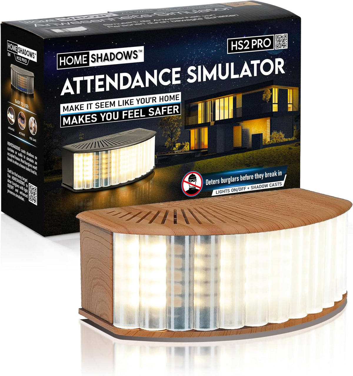 Attendance Simulator - DIY Home Security System That Casts Shadows on Curtains or Walls to Deter burglars Before They Try to Break in - Security Light for Home Safety - Wood-Look Beech