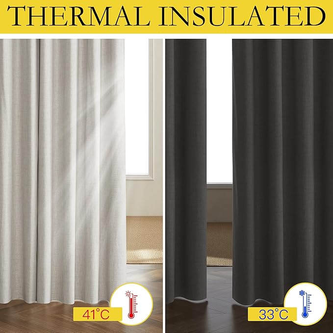 NICETOWN Snowbound Vintage Linen 100% Blackout Curtains - Image 4