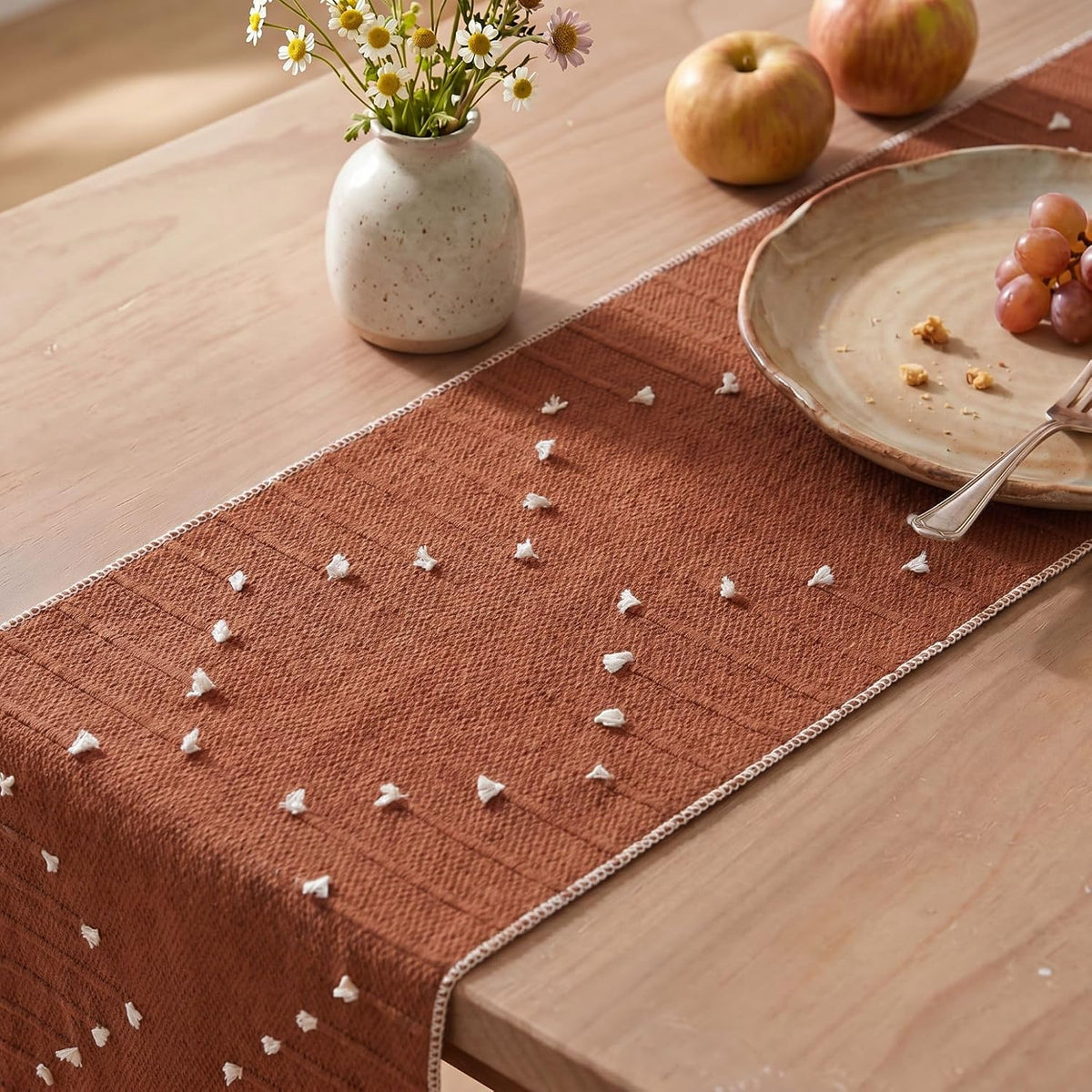 Artoid Mode Caramel Farmhouse Rustic Cotton Woven Table Runner, Seasonal Fall Holiday Kitchen Dining Table Decoration for Home Party Decor 12x72 Inch