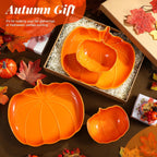Tioncy 4 Pcs 9 Inch Pumpkin Shaped Plates and 5 Inch Fall Ceramic Bowls Set