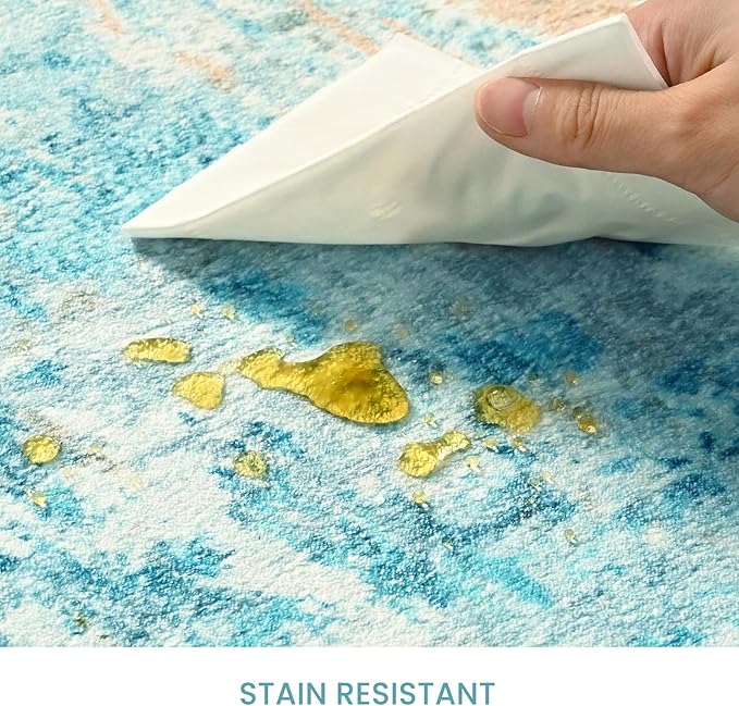 Ompaa Living Room Rug 6x9 Teal Blue Area Rug Machine Washable Boho Rug Non Slip - Image 6