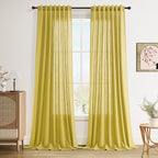 Celery Yellow Linen Curtains 102 Inches Long 2 Panel Set Back Tab Rod Pocket by Nanspring