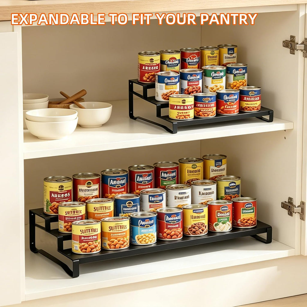 Expandable Can Organizer for Pantry, 3-Tier Adjustable Metal Can Rack