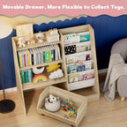 Kids Bookshelf, 4 Tier Toddler Bookcase with Toy Storage Drawer