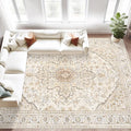 Area Rugs 8x10 Vintage Rug: Large Washable Living Room Rug Retro Medallion by MXSANYOORUG