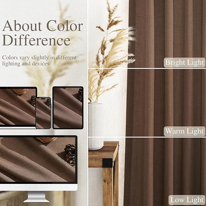 Caramel Brown Linen Curtains for Living Room Extra Long 126 Inches Long Back - Image 3