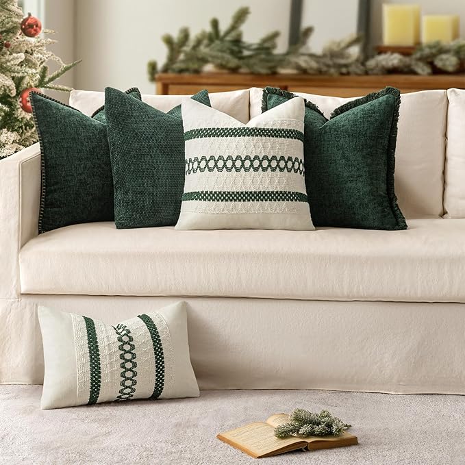 MIULEE Pack of 2 Christmas Pillow Covers 16x16 Inch Dark Green Farmhouse - Image 4
