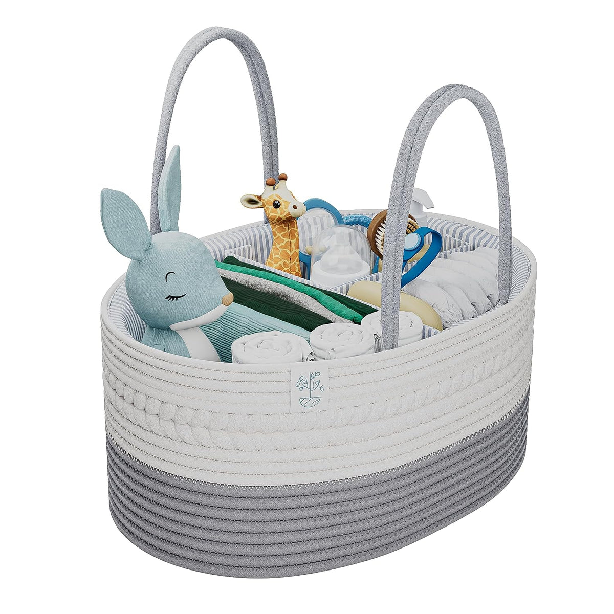 Diaper Caddy Organizer for Baby Nursery Basket with Handle Lid | Nursing bag with Changing Table Organizer Cart | Newborn Caddy | Grey Large size