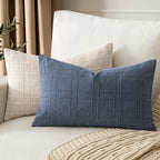 MIULEE Linen Plaid Pillow Covers Coastal Decorative Lumbar 12x20 Blue