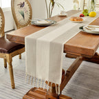 Wracra Linen Table Runner, Stripe Table Runners 72 Inches Long Light Coffee