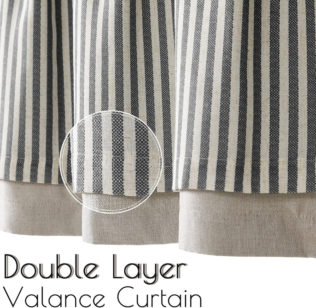 jinchan Stripe Linen Kitchen Valance Curtain, 50x16, 1 Panel, Grey
