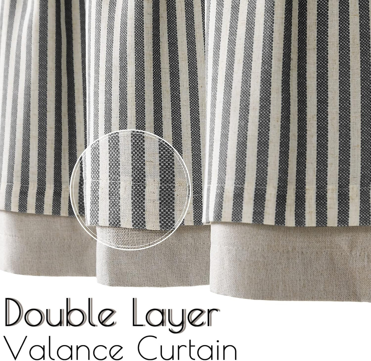 jinchan Stripe Linen Kitchen Valance Curtain, 50x16, 1 Panel, Grey