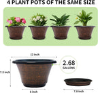 12 Inch Pots for Plants,4 Pack Large Flower Pots with Drainage Hole