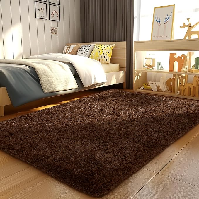 Ophanie Brown Rugs for Bedroom Living Room, Fluffy Fuzzy Furry Carpet, Plush - Image 5