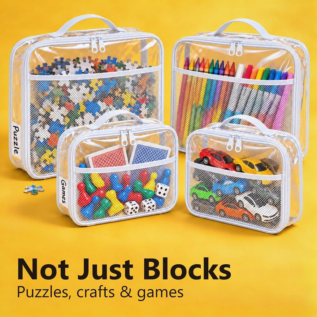 Clear Toy Storage Bags with Zipper, 4 Pack Building Block & Brick Organizer